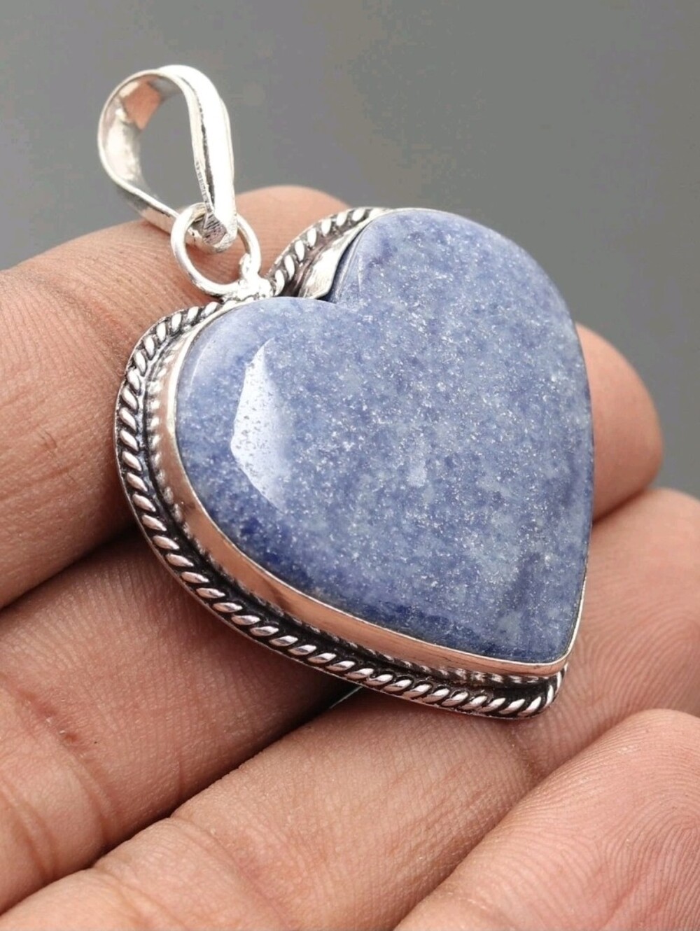 Natural Blue Sodolite Stone Heart Shaped Pendant 925 Sterling Silver New